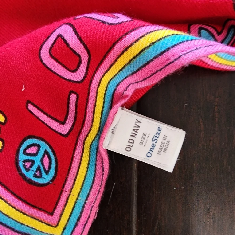 OLD NAVY Red 'Give Peace Love' Wrap Scarf Tapestry OS